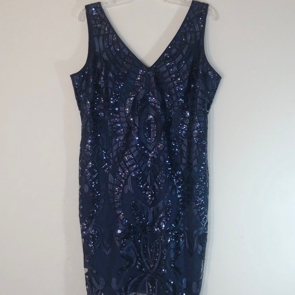 Nicole Miller Sequin Dress Black Cocktail Party Dressy SZ 14